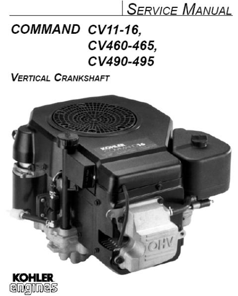Product picture KOHLER Command CV11-16  CV460-465  CV490-495 Repair Service Manual VERTICAL CRANKSHAFT